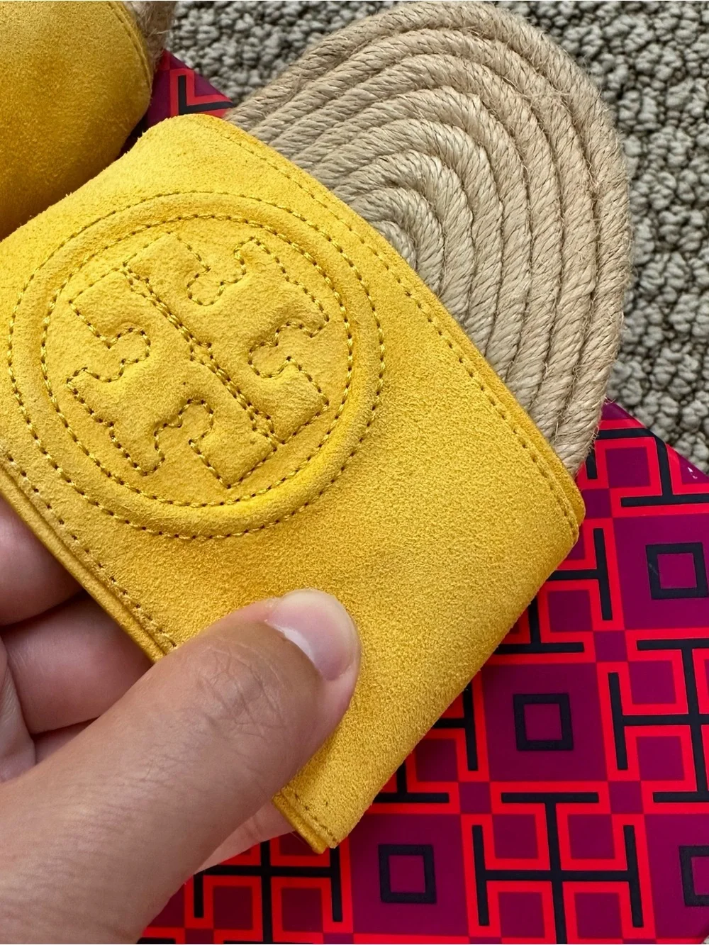 Tory Burch Yellow Suede Benton Espadrille Slide Sandals Size 7.5